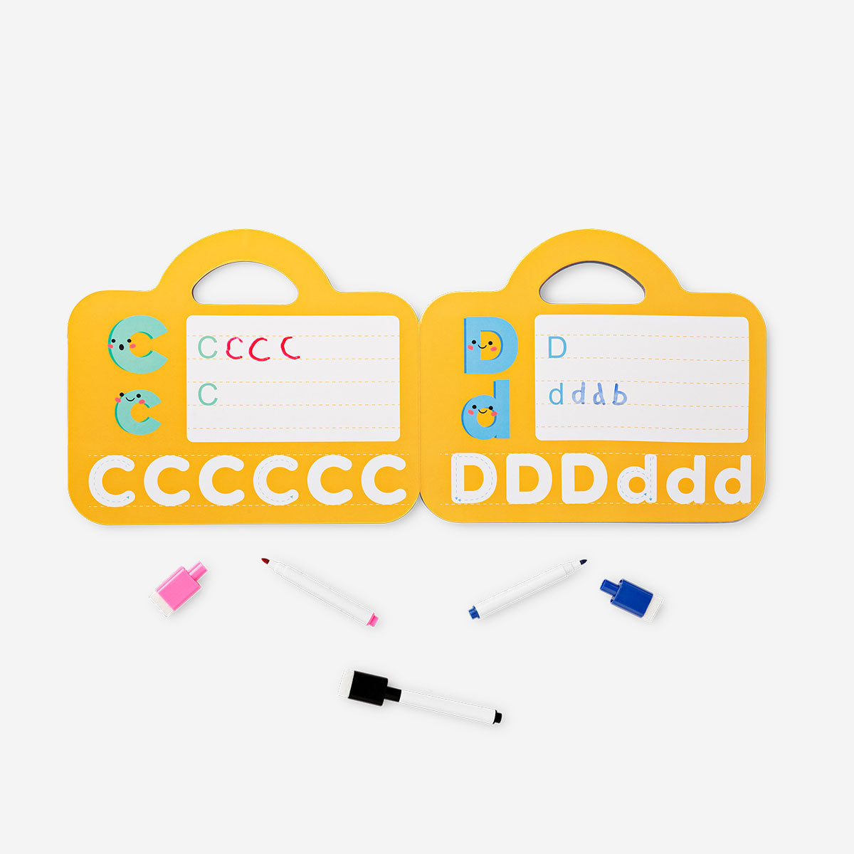 Reusable letter learning book from Flying Tiger Copenhagen, featuring colorful pages for early literacy practice.