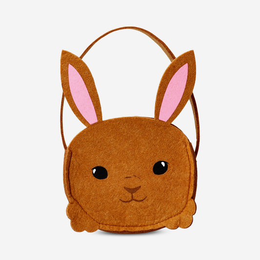 Brown bunny felt Easter bag - 22 cm