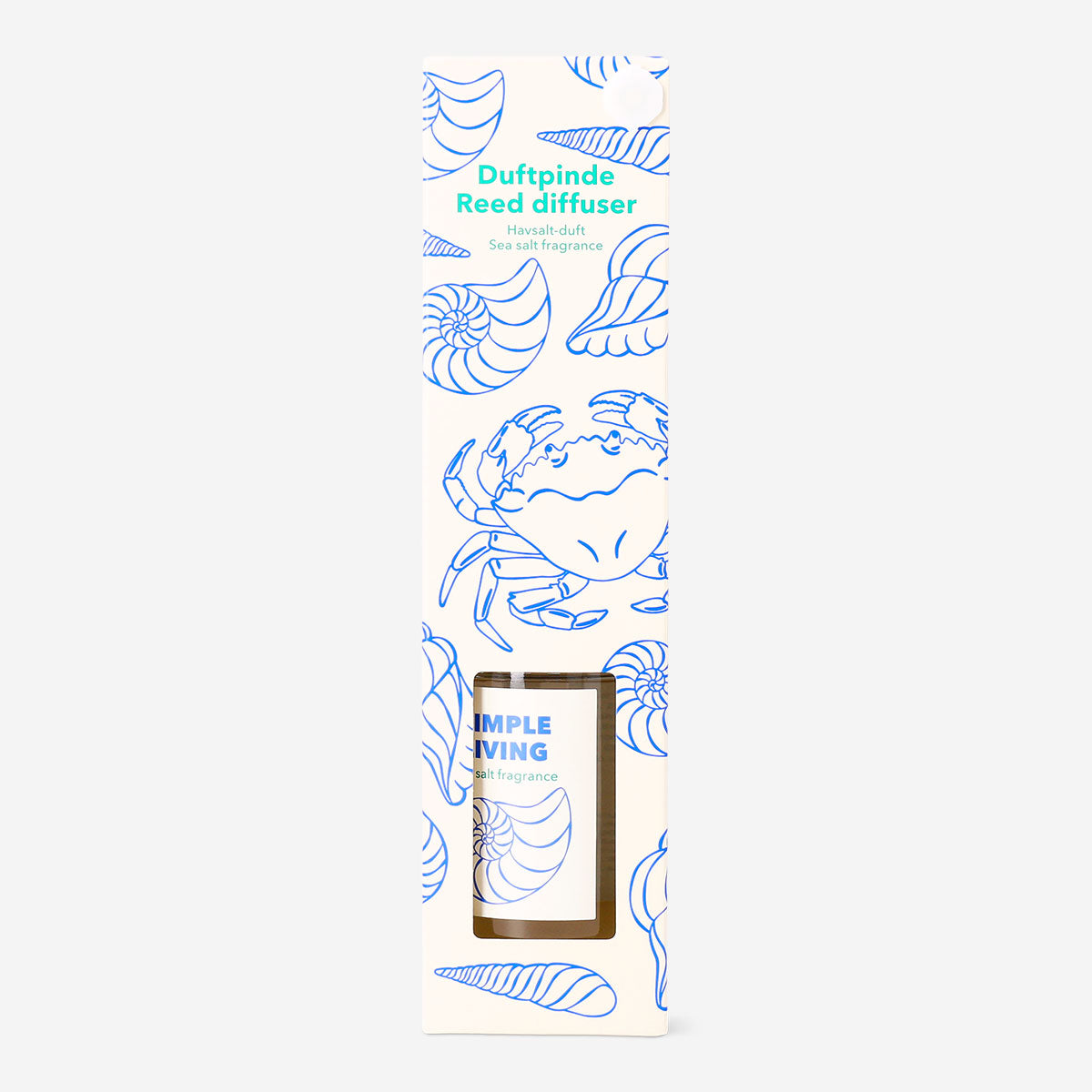 Flying Tiger Copenhagen sea salt reed diffuser with glass bottle and natural reed sticks for home fragrance.