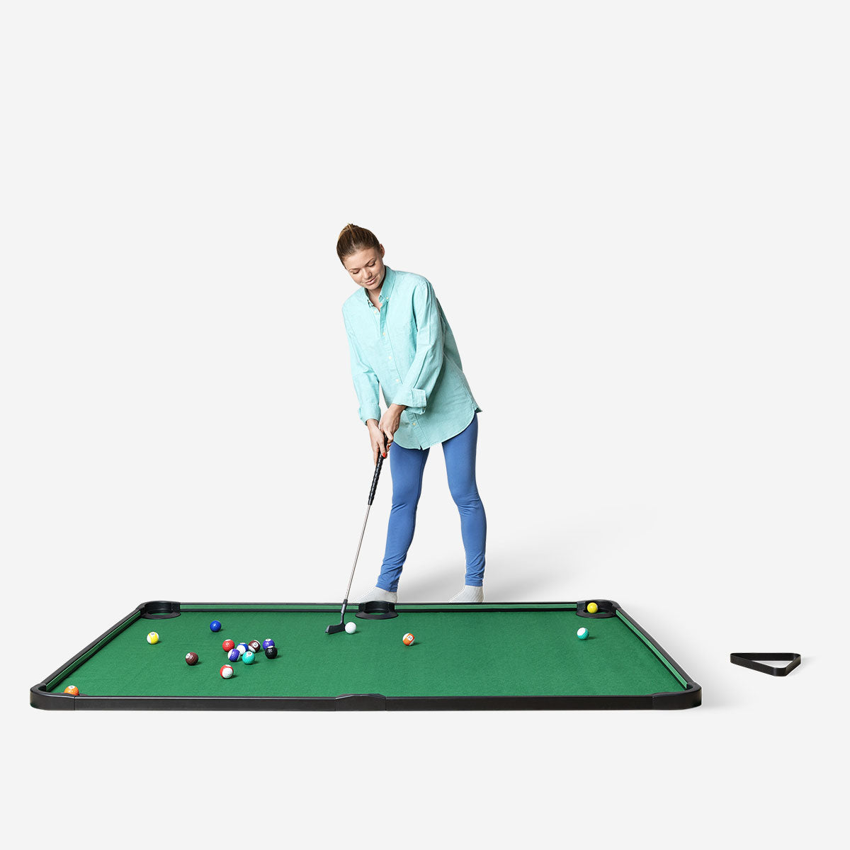 Flying Tiger Copenhagen pool golf game with colorful balls, cue stick, and game board for fun indoor play.