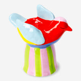 Ceramic bird tealight holder with striped base, decorative home decor piece by Flying Tiger Copenhagen.