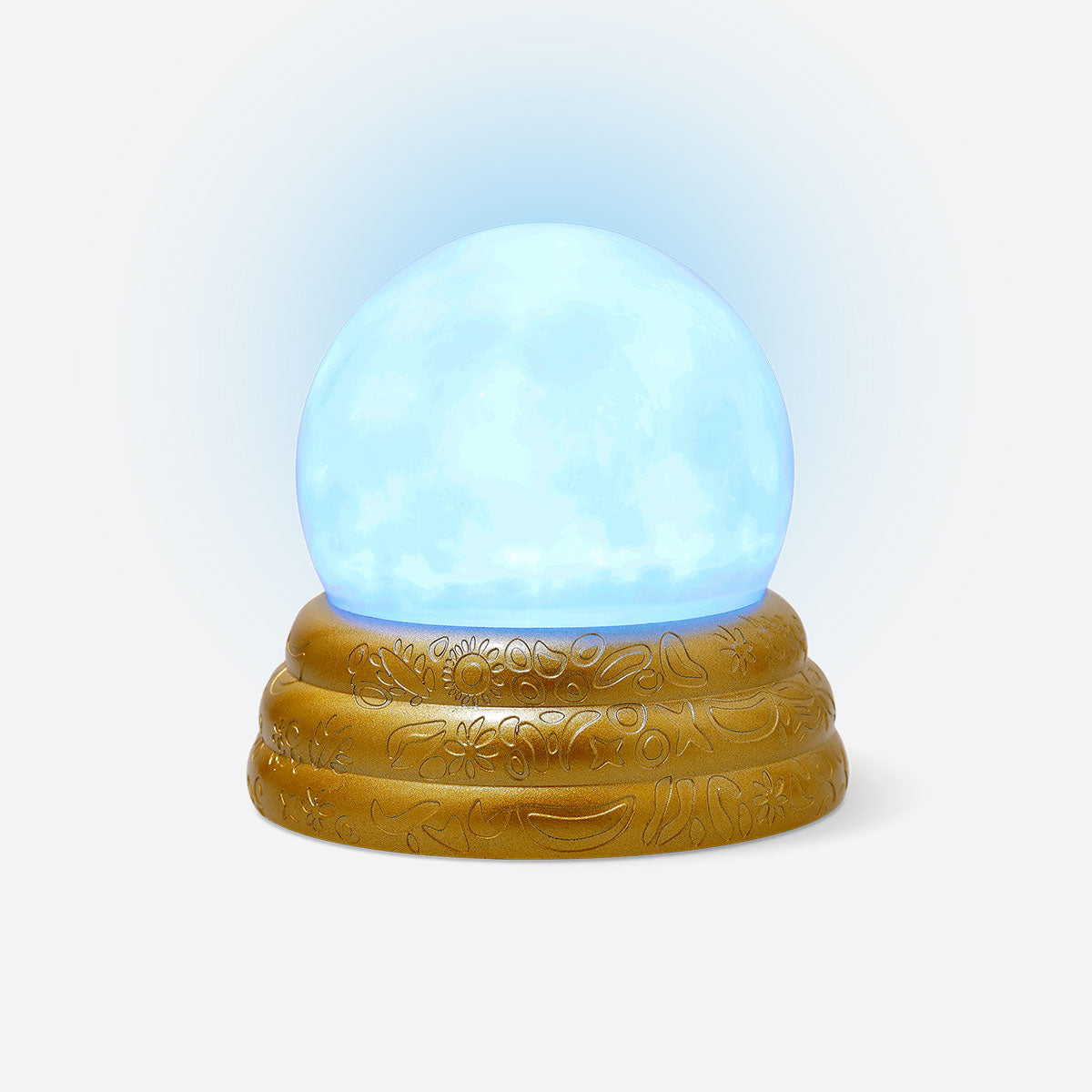 Flying Tiger Copenhagen scrying ball gadget with glowing light, featuring a transparent sphere with illuminated interior.