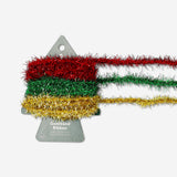 Three colorful mixed tinsel ribbons for office decoration by Flying Tiger Copenhagen, shiny, festive, and vibrant.