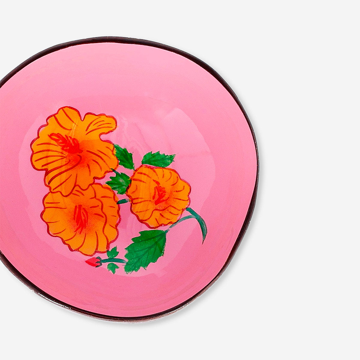 Decorative coconut bowl with hand-painted flower design, 13 cm, ideal for home décor, by Flying Tiger Copenhagen.