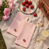 Set of two fabric napkins with embroidered raspberry design, stylish home decor by Flying Tiger Copenhagen.