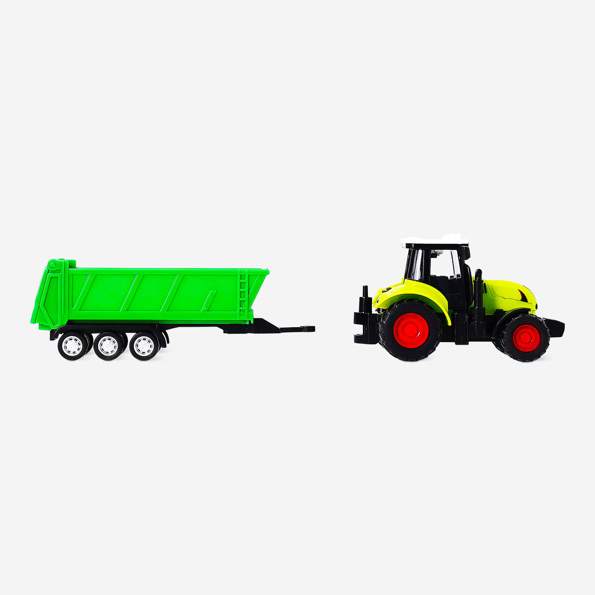 Colorful Flying Tiger Copenhagen toy tractor with storage compartment, designed for children to play and store small toys.