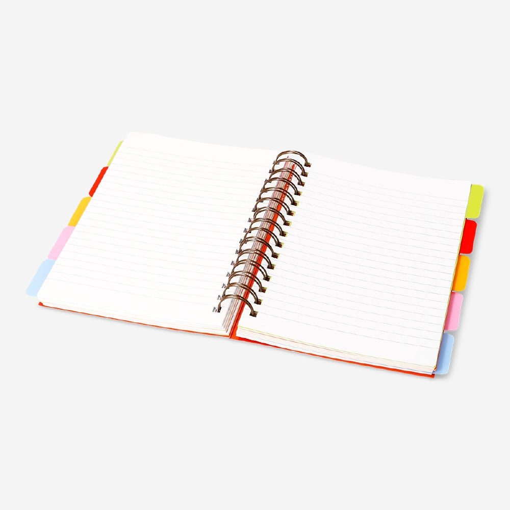 A5 leaf notebook from Flying Tiger Copenhagen with colorful pages and page markers for office or note-taking use.