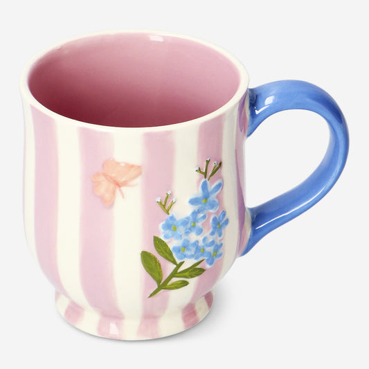 Floral pink striped mug - 360 ml