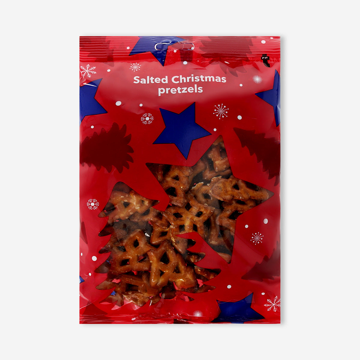 Flying Tiger Copenhagen Christmas pretzel mix with festive-shaped pretzels and colorful holiday-themed toppings on a white plate.