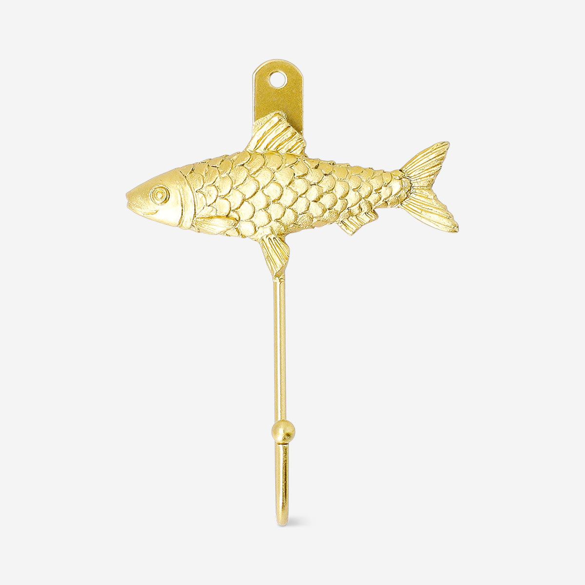 Gold fish wall hook in home decor, featuring a whimsical fish design by Flying Tiger Copenhagen for wall mounting.