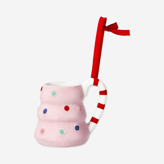 Mini pink Christmas tree mug ornament