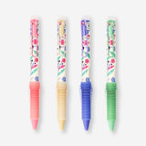 Set of four Flying Tiger Copenhagen erasable ballpoint pens with clip and floral design, ideal for office use.