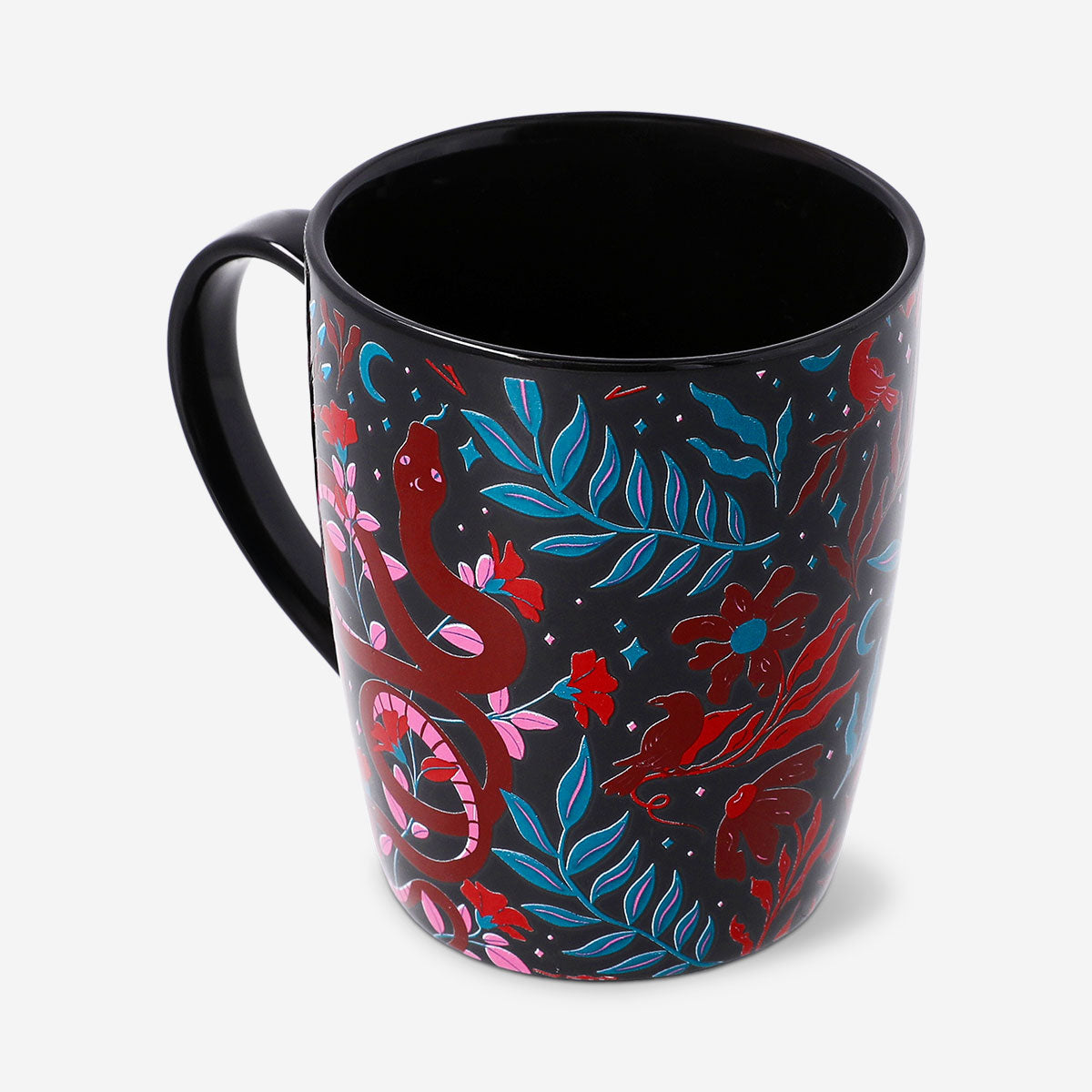Flying Tiger Copenhagen 340 ml mug with burgundy gothic print, ceramic kitchen mug with intricate gothic design.