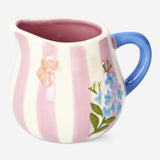 Pink floral milk jug with stripes - 120 ml