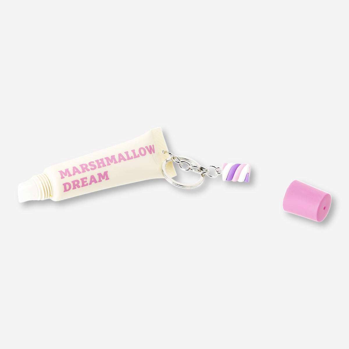 Flying Tiger Copenhagen lip gloss with charm, marshmallow fragrance, glossy finish, and decorative charm for personal care.