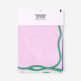 Two kitchen tea towels with scalloped edges from Flying Tiger Copenhagen, shown laid flat for drying and decorative use.