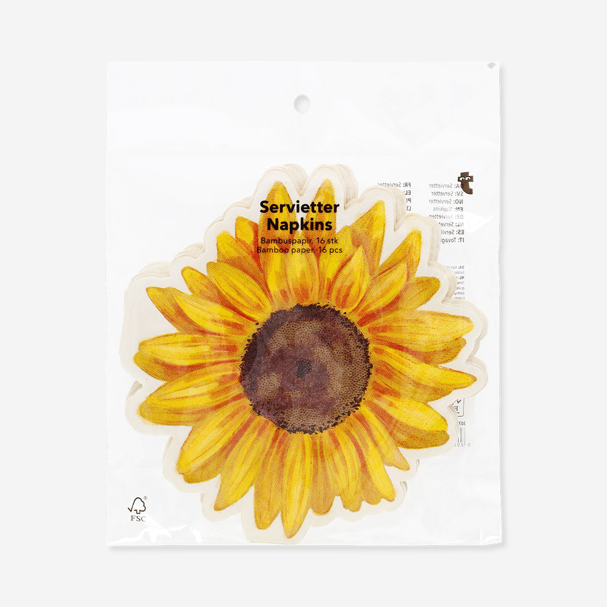 Set of 16 sunflower-themed party napkins by Flying Tiger Copenhagen, featuring bright sunflower designs on paper napkins.
