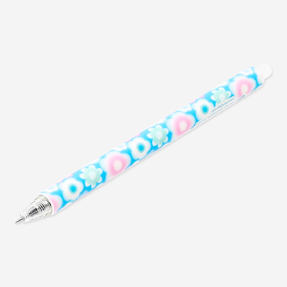 Flying Tiger Copenhagen blue floral erasable gel ink pen for office use, featuring a colorful flower design.