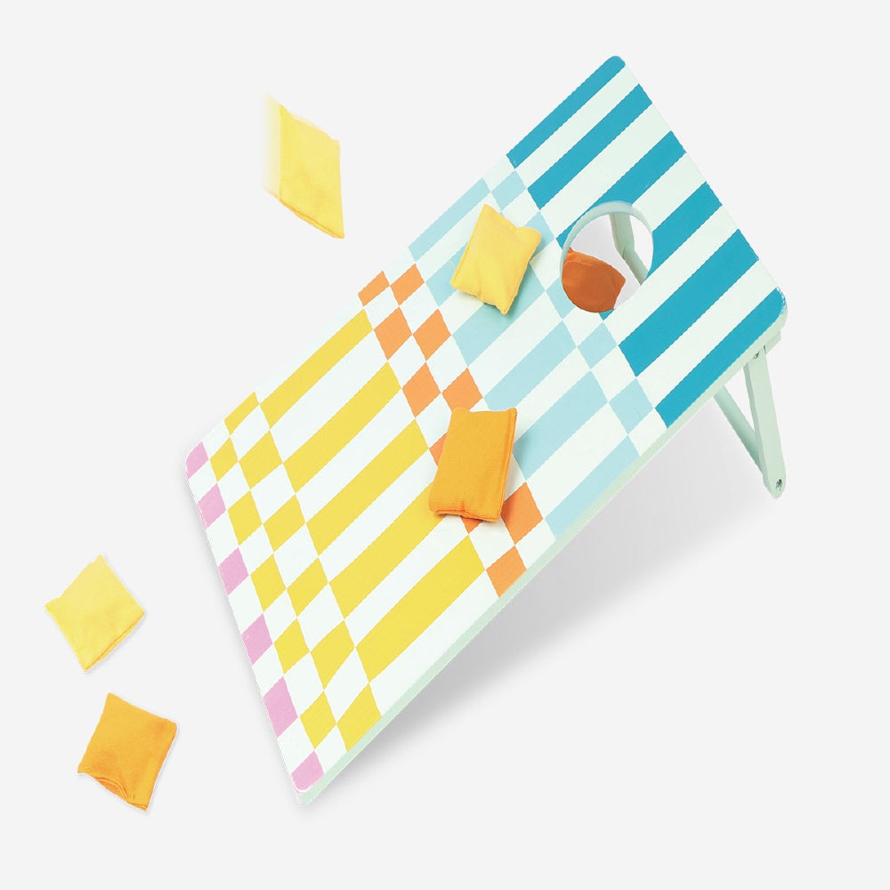 Flying Tiger Copenhagen lawn game set with colorful wooden pieces for outdoor fun and entertainment.