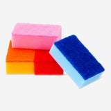 Set of 10 Flying Tiger Copenhagen kitchen scourer sponges with textured scrubbing surfaces for dishwashing.