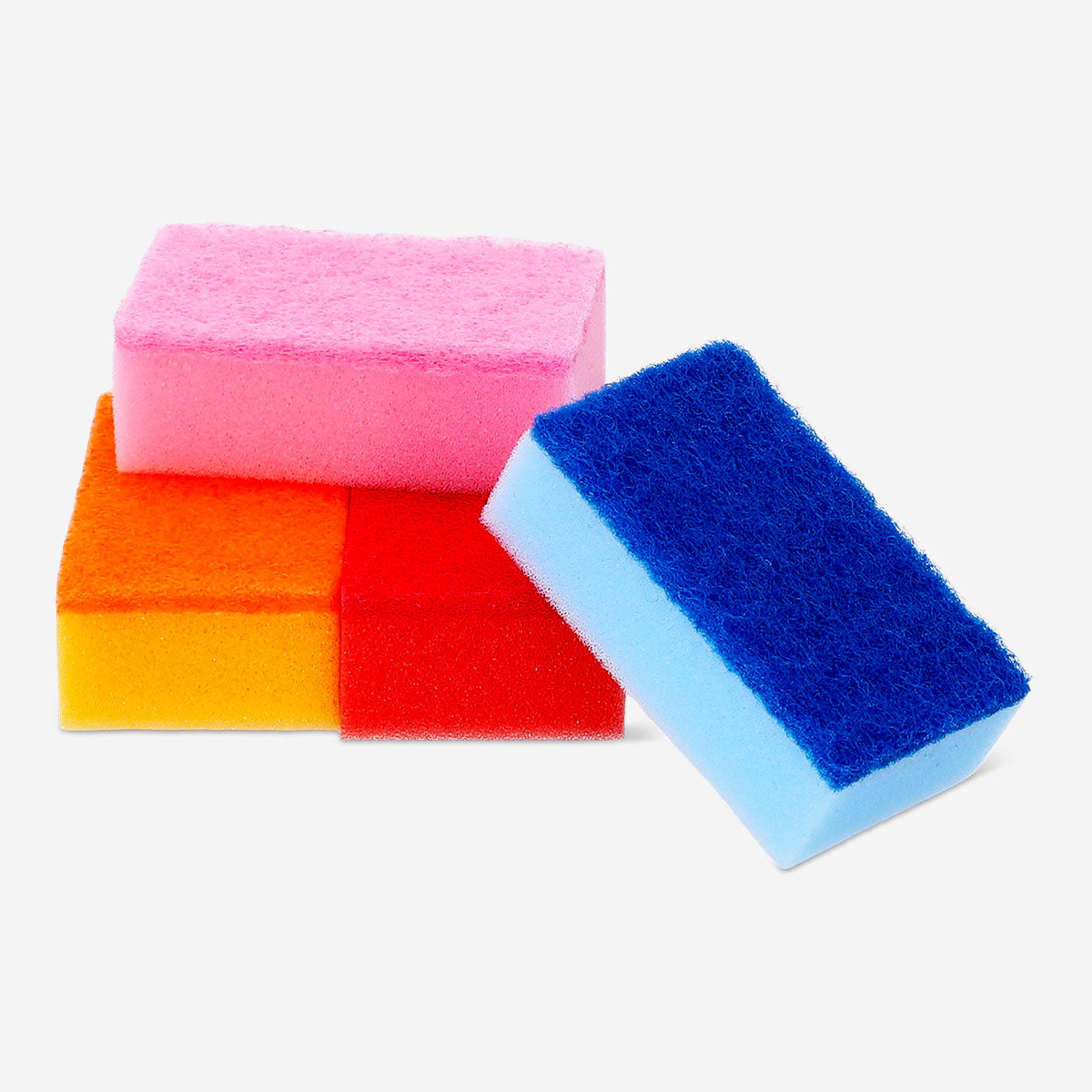 Set of 10 Flying Tiger Copenhagen kitchen scourer sponges with textured scrubbing surfaces for dishwashing.