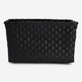 Black braided plastic storage basket for home use, featuring a sturdy woven design from Flying Tiger Copenhagen.