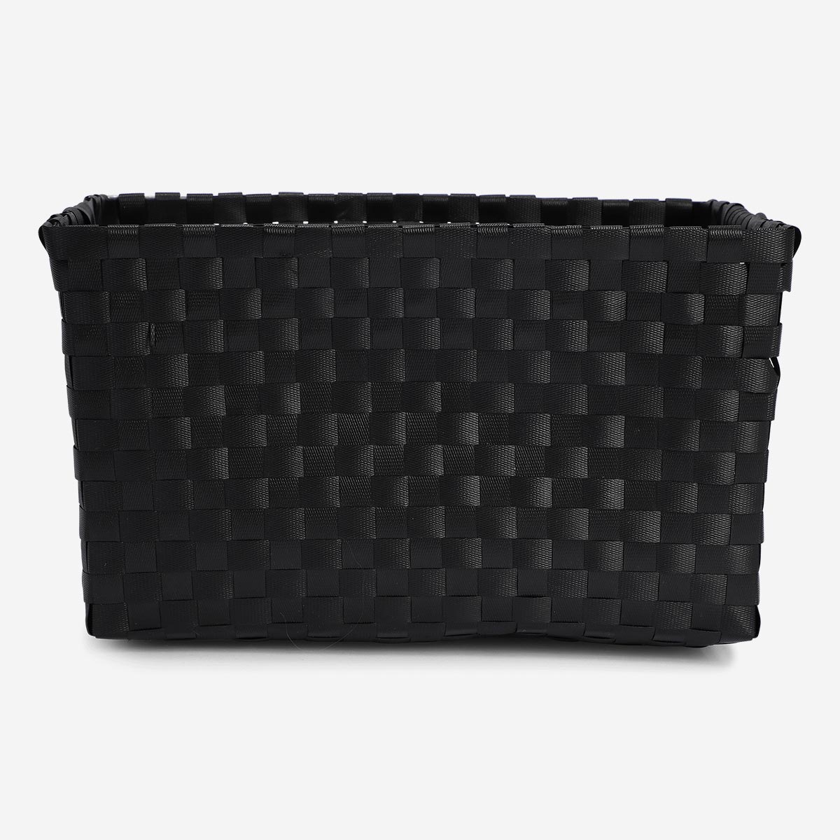 Black braided plastic storage basket for home use, featuring a sturdy woven design from Flying Tiger Copenhagen.