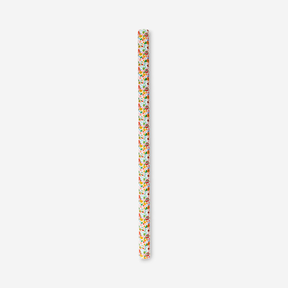Colorful floral wrapping paper from Flying Tiger Copenhagen, 400 cm long, with vibrant flower patterns for gift wrapping.