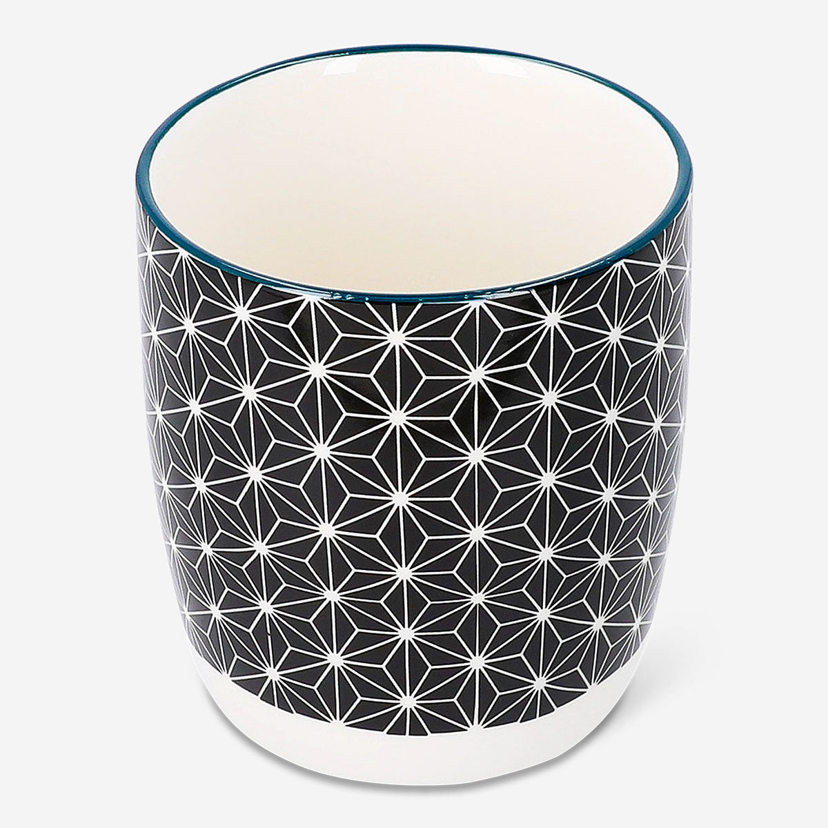 Ceramic mug with geometric pattern, 270 ml capacity, from Flying Tiger Copenhagen, ideal for kitchen use.