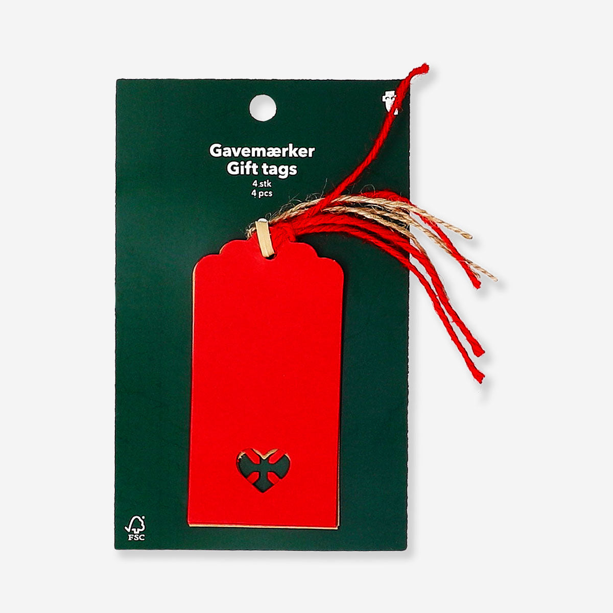 Set of four Manila gift tags with cut-out designs from Flying Tiger Copenhagen for office or gift wrapping use.