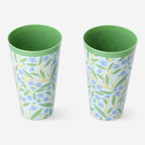 Two tall reusable party cups with summer print by Flying Tiger Copenhagen, perfect for summer gatherings and outdoor events.