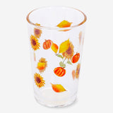Clear 220 ml drinking glass featuring a sunflower print, perfect for kitchen use, from Flying Tiger Copenhagen.
