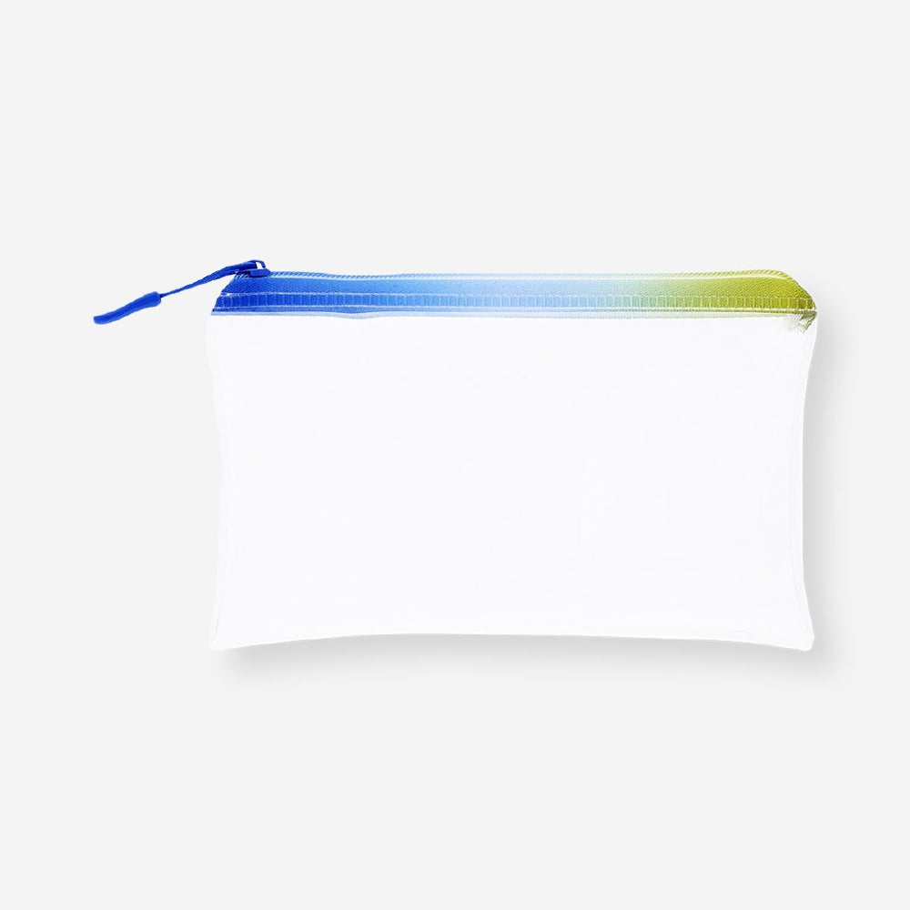 Flying Tiger Copenhagen office pencil case with colorful gradient zipper, compact and stylish storage for stationery supplies.