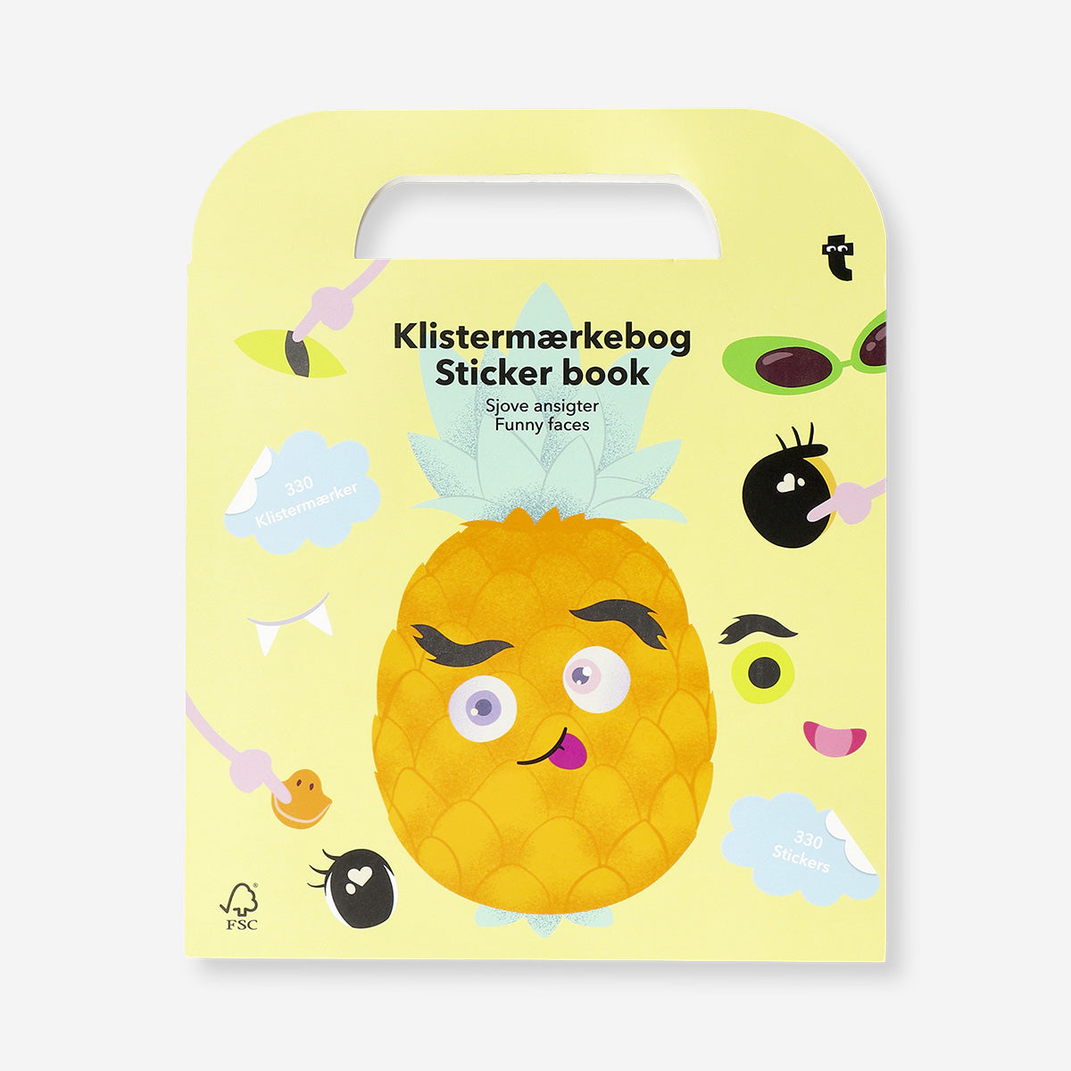 Flying Tiger Copenhagen activity book with face stickers, featuring colorful illustrated pages for creative face decoration fun.