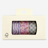 Three rolls of Flying Tiger Copenhagen hobby paper tape with colorful patterns on a white background.