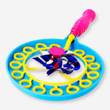 Flying Tiger Copenhagen soap bubble wand fan with colorful pinwheel, a fun toy for creating bubbles and playful outdoor entertainment.