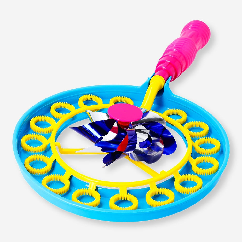 Flying Tiger Copenhagen soap bubble wand fan with colorful pinwheel, a fun toy for creating bubbles and playful outdoor entertainment.