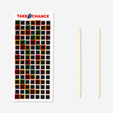 Flying Tiger Copenhagen scratch game with colorful game cards and scratch tools on a white background.