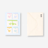 Flying Tiger Copenhagen greeting card with small envelopes featuring heart designs, ideal for office correspondence or gifting.