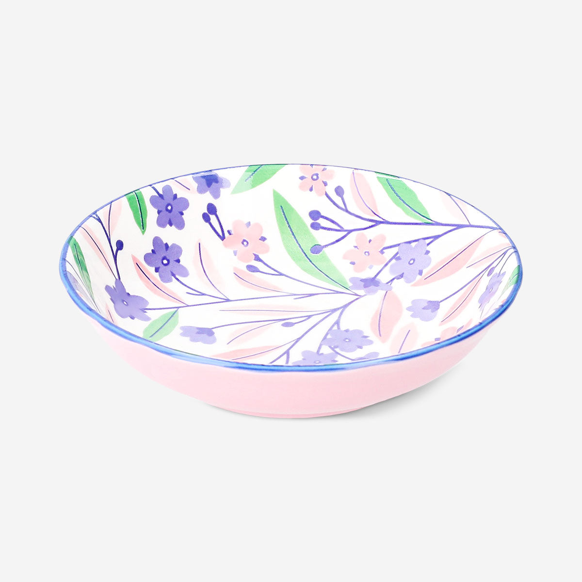 Flying Tiger Copenhagen 14cm low floral bowl for kitchen use, featuring a decorative flower design and a smooth ceramic finish.