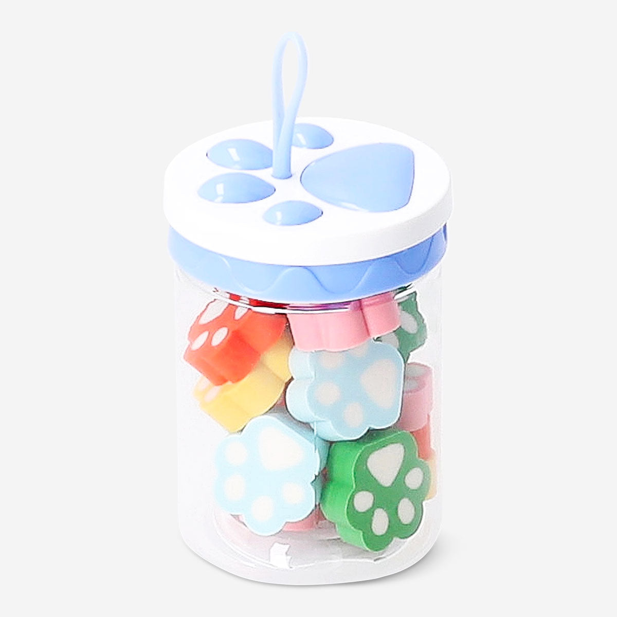 Set of colorful paw erasers from Flying Tiger Copenhagen, designed for office use, featuring playful animal paw shapes.