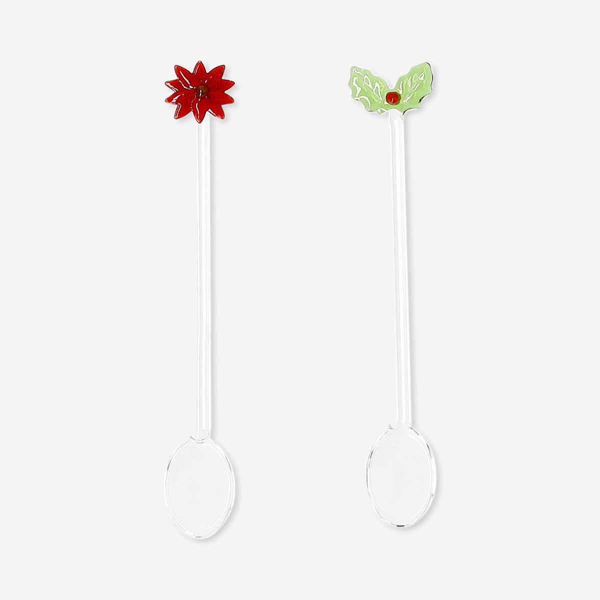 Glass spoons with embossed holly and poinsettia - 2 pcs