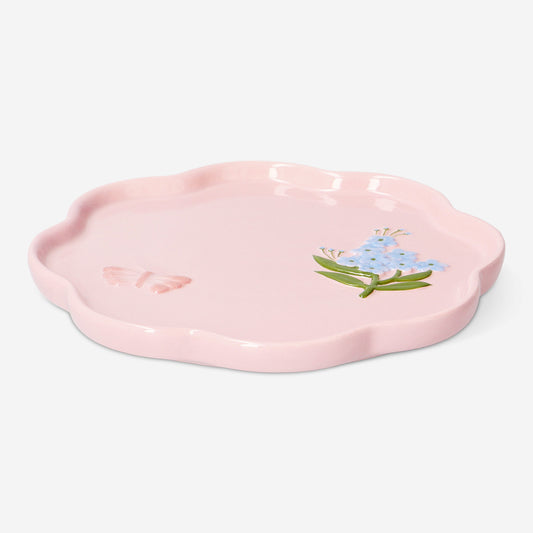 Pink floral plate with butterfly - 18 cm