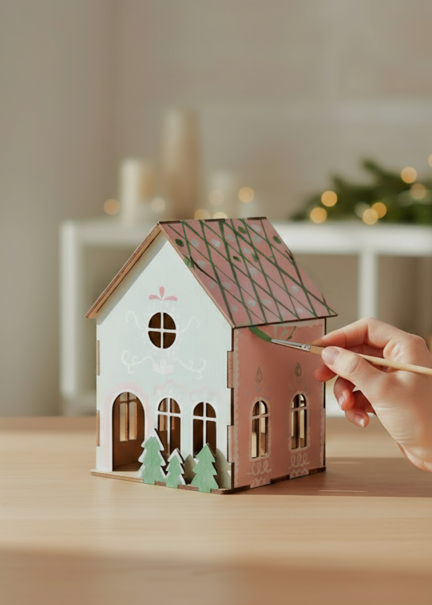 DIY tall wooden gingerbread house with paint - 24 cm