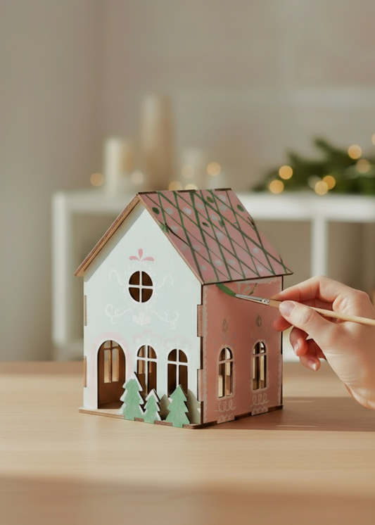 DIY tall wooden gingerbread house with paint - 24 cm