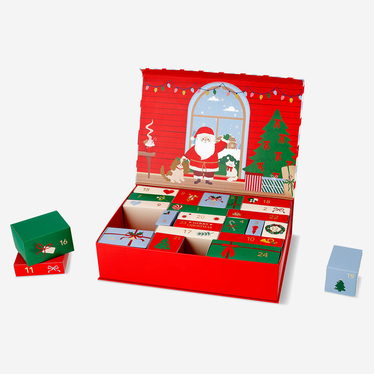 Flying Tiger Copenhagen office advent calendar gift box with 24 compartments for filling with small gifts, perfect for holiday surprises.