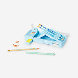 Blue multi functional pencil case with dinosaur