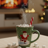 Mug with hot chocolate and candy cane spoon