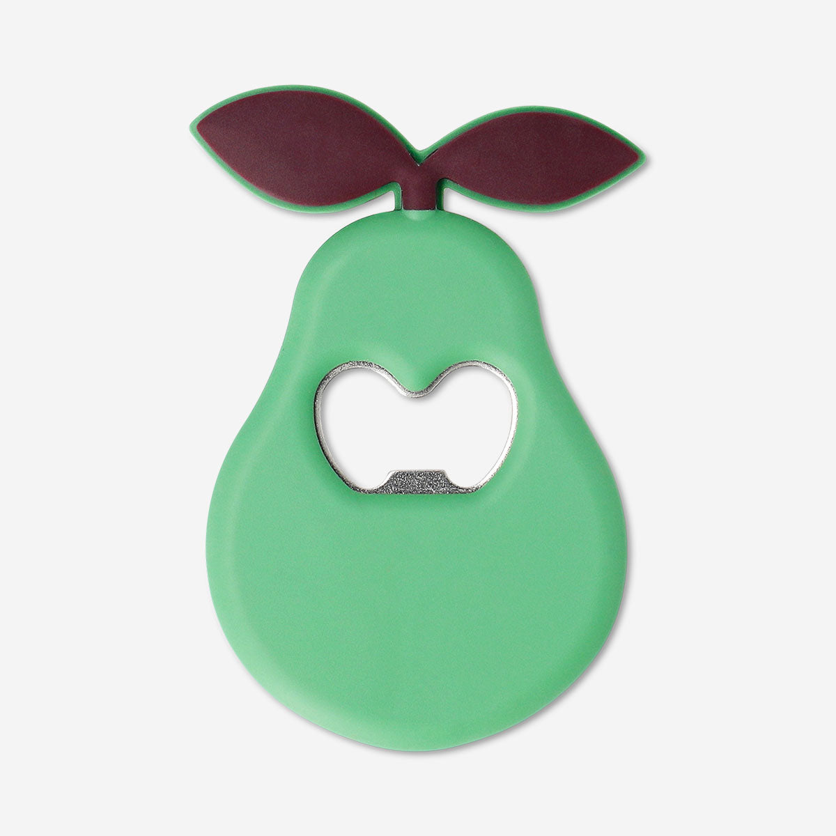 Pear-shaped kitchen bottle opener by Flying Tiger Copenhagen, made of metal with a colorful pear design.