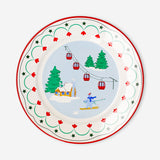Round ceramic plate with a 21 cm ski village print, perfect for kitchen decor, by Flying Tiger Copenhagen.